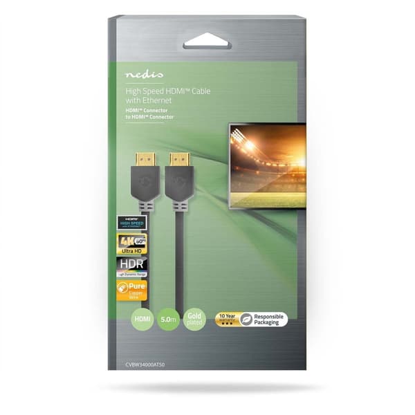 High Speed ​​HDMI ™ kabel med Ethernet | HDMI ™ -kontakt | HDMI ™ -kontakt | 4K@60Hz | ARC | 18 Gbps | 5.00 m | Rund | PVC | Antrasitt | Boks