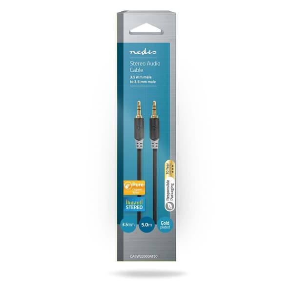 Stereo lydkabel | 3.5 mm Han | 3.5 mm Han | Gull belagt | 5.00 m | Rund | Antrasitt | Boks