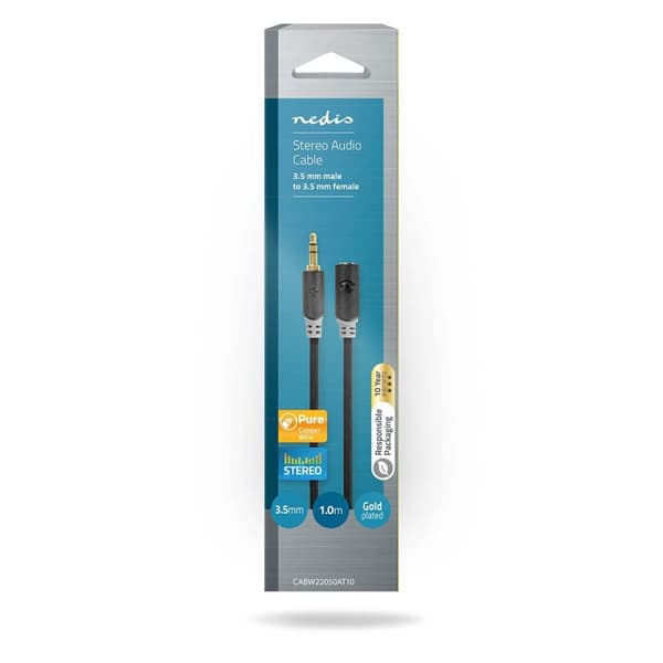 Stereo Audio kabel | 3.5 mm Hanstik | 3.5 mm Hunstik | Guldplateret | 1.00 m | Runde | Antracit | Box