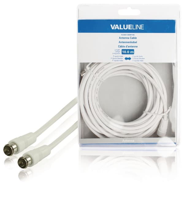 Antennkabel F-Hane, Snabbkoppling - F-Hane, Snabbkoppling 10.0 m Vit