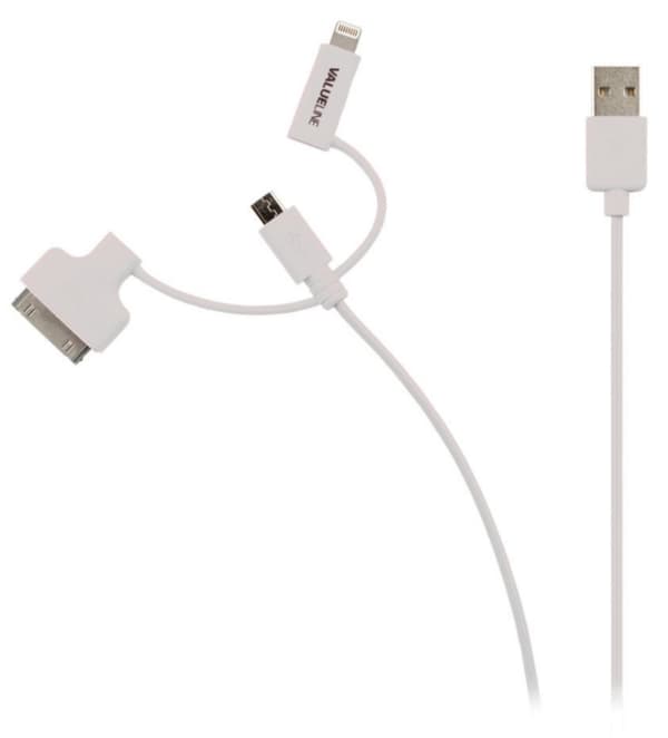 3-i-1 Synk och Laddningskabel USB A hane - Micro B-hane 1.00 m Vit