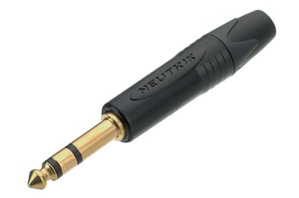 3-benet 1/4" professionelt jackstik, guldkontakter, sort hus