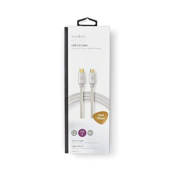 USB-kabel | USB 2.0 | USB-C™ Han | USB Micro-B han | 10 W | 480 Mbps | Guldplateret | 2.00 m | Runde | Flettet / Nylon | Aluminium | Cover Window Box