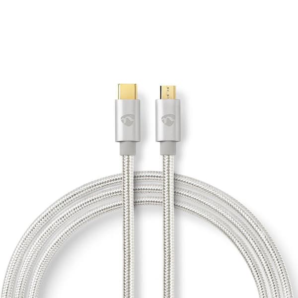 USB-kabel | USB 2.0 | USB-C™ Han | USB Micro-B han | 10 W | 480 Mbps | Guldplateret | 2.00 m | Runde | Flettet / Nylon | Aluminium | Cover Window Box