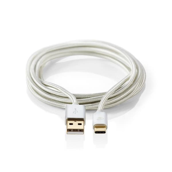 USB kaapeli | USB 2.0 | USB-A Uros | USB-C™ Uros | 15 W | 480 Mbps | Kullattu | 2.00 m | Pyöreä | Nailon / Punottu | Alumiini | Laatikko kannella ja i