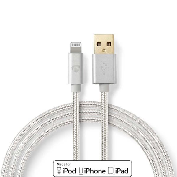 Lightning Kabel | USB 2.0 | Apple Lightning 8-Pinners | USB-A Han | 480 Mbps | Gull belagt | 2.00 m | Rund | Flettet / Nylon | Aluminium | Deksel Vind