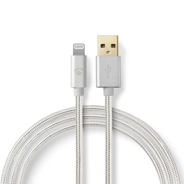Lightning Kabel | USB 2.0 | Apple Lightning, 8-stifts | USB-A Hane | 480 Mbps | Guldplaterad | 1.00 m | Rund | Flätad / Nylon | Aluminium | Kartong me