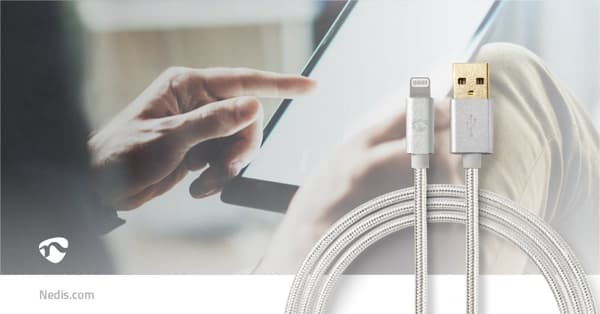 Lightning Kabel | USB 2.0 | Apple Lightning, 8-stifts | USB-A Hane | 480 Mbps | Guldplaterad | 1.00 m | Rund | Flätad / Nylon | Aluminium | Kartong me