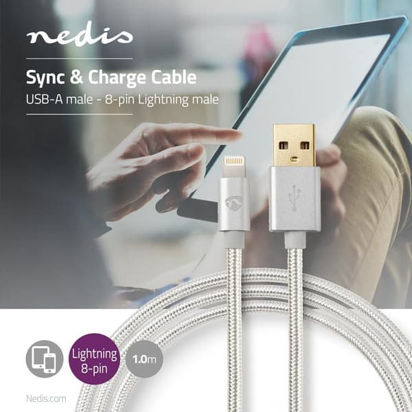 Lightning Kabel | USB 2.0 | Apple Lightning, 8-stifts | USB-A Hane | 480 Mbps | Guldplaterad | 1.00 m | Rund | Flätad / Nylon | Aluminium | Kartong me