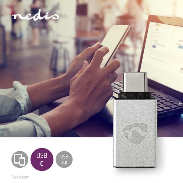USB-C™ Adapter | USB 3.2 Gen 1 | USB-C™ Han | USB-A Hun | 5 Gbps | Runde | Nikkelplateret | Sølv | Cover Window Box