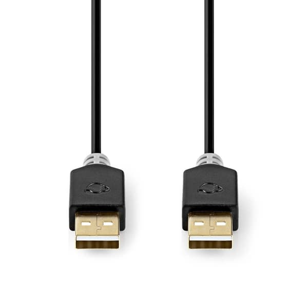 USB-kabel | USB 2.0 | USB-A Hane | USB-A Hane | 480 Mbps | Guldplaterad | 2.00 m | Rund | PVC | Antracit | Låda