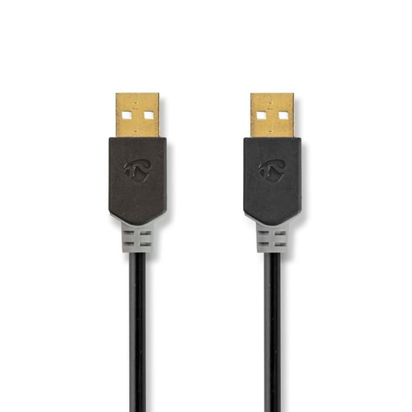 USB-kabel | USB 2.0 | USB-A Hane | USB-A Hane | 480 Mbps | Guldplaterad | 2.00 m | Rund | PVC | Antracit | Låda
