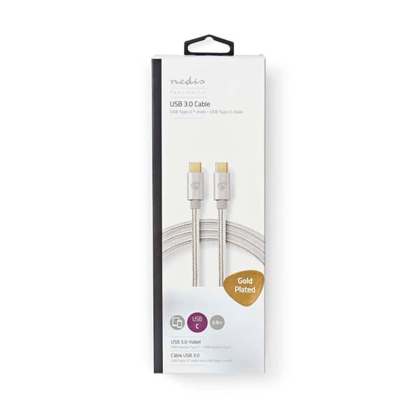 USB-kabel | USB 3.2 Gen 1 | USB-C™ Hane | USB-C™ Hane | 60 W | 4K@60Hz | 5 Gbps | Guldplaterad | 2.00 m | Rund | Flätad / Nylon | Aluminium | Kartong