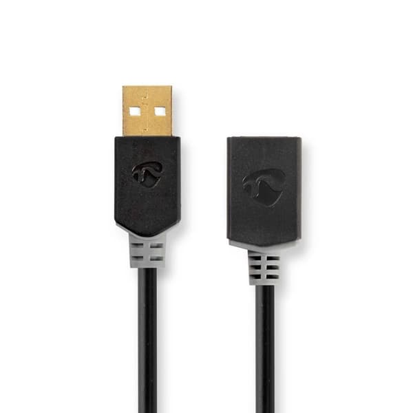 USB-kabel | USB 2.0 | USB-A Hane | USB-A Hona | 480 Mbps | Guldplaterad | 2.00 m | Rund | PVC | Antracit | Låda