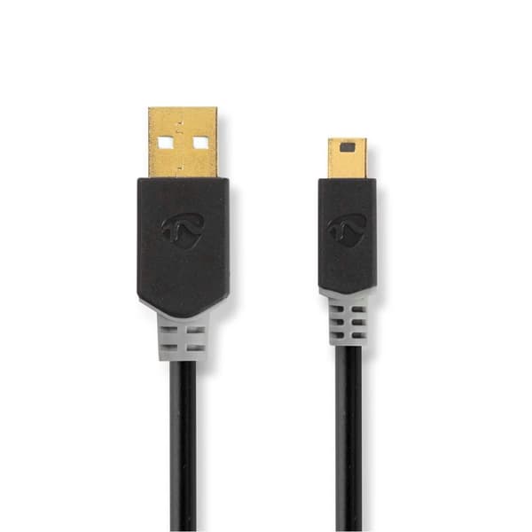 USB-kabel | USB 2.0 | USB-A Hane | USB Mini-B 5 pin Hane | 480 Mbps | Guldplaterad | 2.00 m | Rund | PVC | Antracit | Kartong med fönster