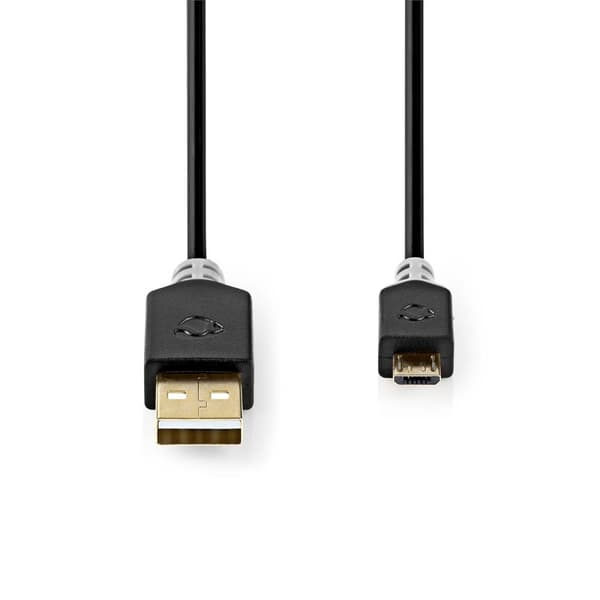 USB-kabel | USB 2.0 | USB-A Hane | USB Micro-B Hane | 480 Mbps | Guldplaterad | 2.00 m | Rund | PVC | Antracit | Låda
