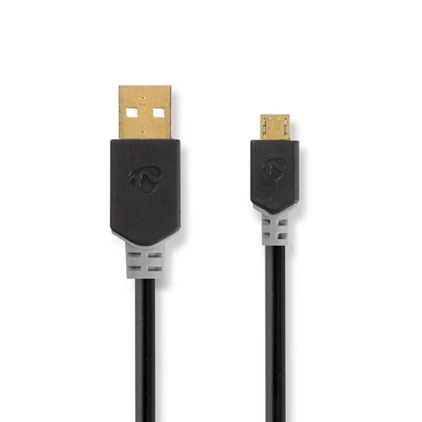 USB-kabel | USB 2.0 | USB-A Hane | USB Micro-B Hane | 480 Mbps | Guldplaterad | 2.00 m | Rund | PVC | Antracit | Låda