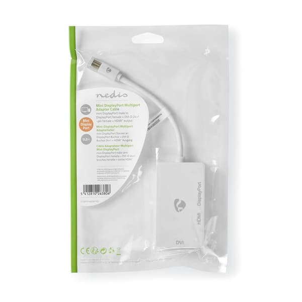 Mini Displayport-kabel | DisplayPort 1.2 | Mini DisplayPort Han | DisplayPort Hun / DVI-D 24+1-Pins Hun / HDMI ™ -inngang | 21.6 Gbps | Nikkel belagt