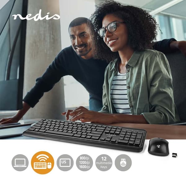 Hiiri ja Näppäimistö Paketti | Langaton | Hiiri- ja näppäimistöliitäntä: USB | 800 / 1200 / 1600 dpi | Säädettävä DPI | QWERTY | Yhdysvaltain Näppäina musta