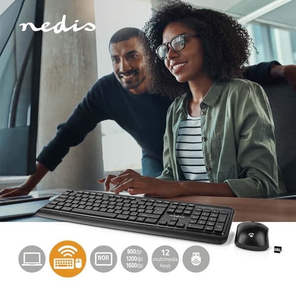Mus og tastatur sæt | Trådløs | Mus og tastatur forbindelse: USB | 800 / 1200 / 1600 dpi | Justerbar DPI | QWERTY | ND layout Sort