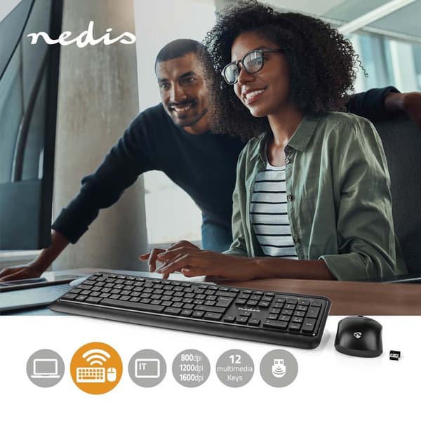 Hiiri ja Näppäimistö Paketti | Langaton | Hiiri- ja näppäimistöliitäntä: USB | 800 / 1200 / 1600 dpi | Säädettävä DPI | QWERTY | IT Näppäinasettelu musta