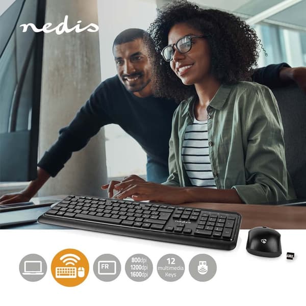 Mus og tastatur sæt | Trådløs | Mus og tastatur forbindelse: USB | 800 / 1200 / 1600 dpi | Justerbar DPI | AZERTY | FR layout Sort