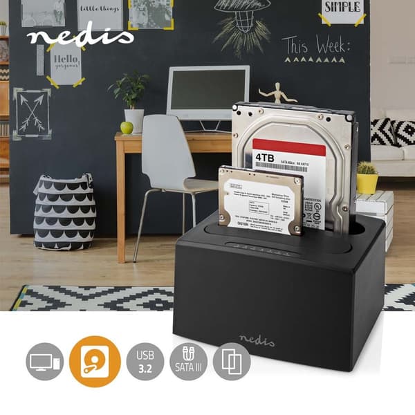 Harddisk Dockingstation | USB 3.2 Gen1 | USB Type-A | 2 Diske | 2.5 / 3.5 " | USB 3.2 Gen1 | Docking | Desktop