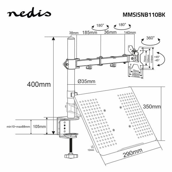 Ergonomisk Skærmbeslag | Notebook | 1 Skærm(e) | 15 - 32 " | 75x75 / 100x100 | Interaktiv