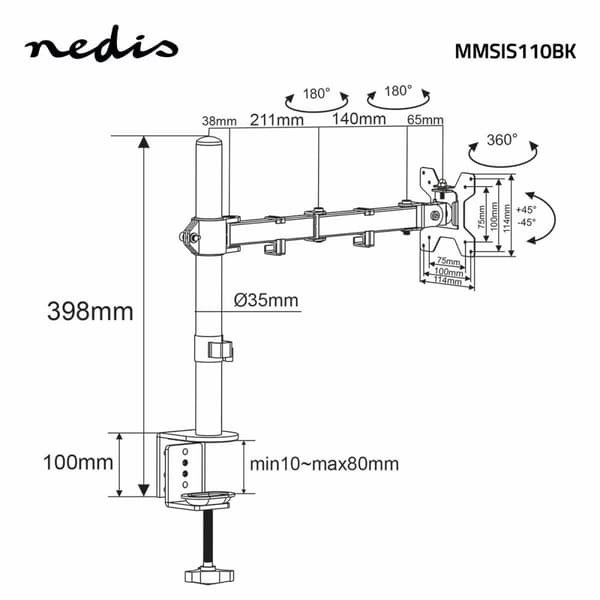 Desk Monitor Mount | 1 Skjerm(er) | 15 - 32 " | 75x75 / 100x100 | Full Motion