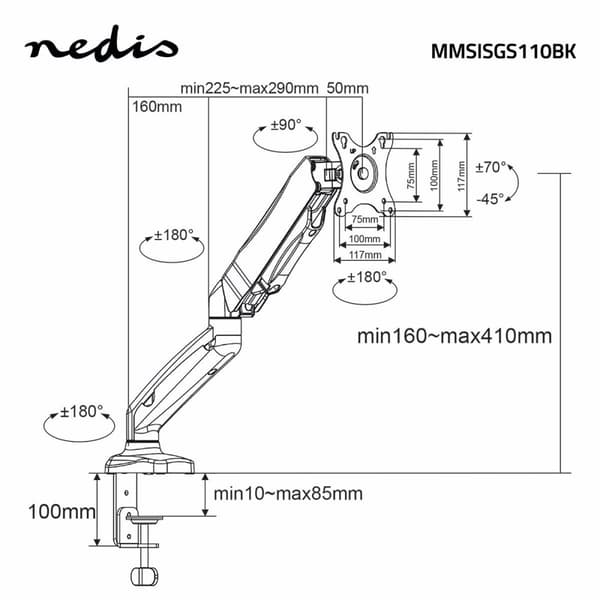 Desk Monitor Mount | Gassfjær | 1 Skjerm(er) | 15 - 32 " | 75x75 / 100x100 | Full Motion