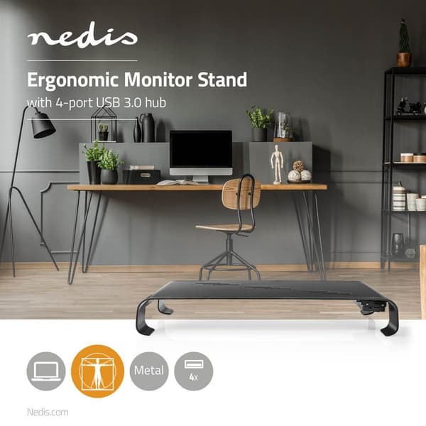 Monitor Stand | Ergonomisk: Yes | Maksimal bæreevne: 18 kg | Universal | USB-hub | Justerbar høyde: Nei