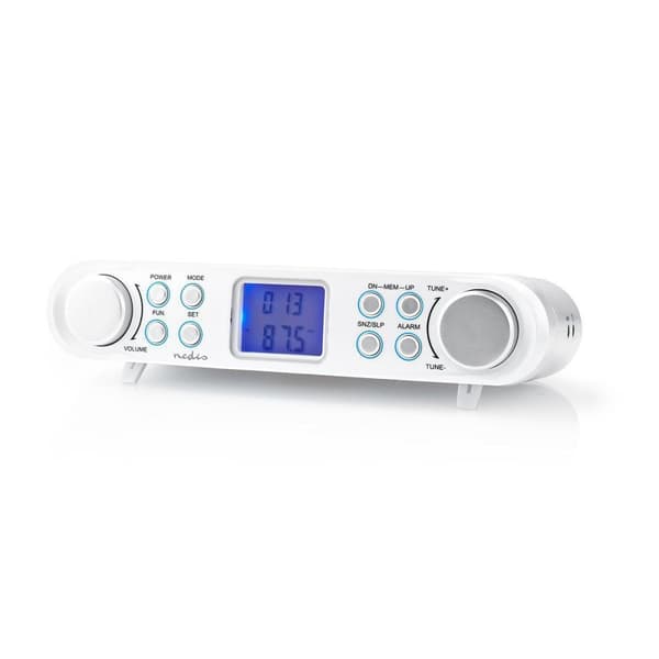Keittiö Radio | Kaappimuotoilu | FM | Verkkovirtakäyttöinen | Digitaalinen | 1.5 W | 2 " | Mustasininen näyttö | Herätyskello | Hopea / Valkoinen