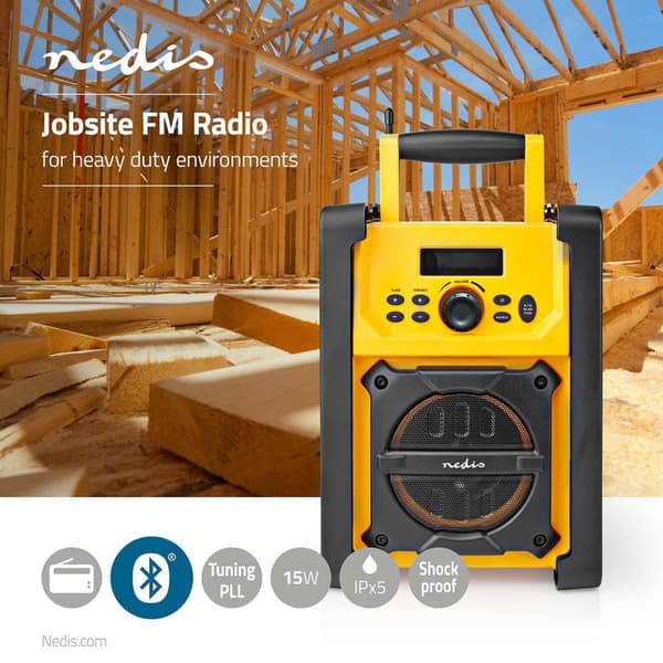 FM-radio | Radio på Byggepladsen | FM | Batteri / Strømforsyning | Digital | 15 W | Skærmstørrelse: 2.2 " | Blå hvid skærm | Bluetooth® | IPX5 | Bæreh