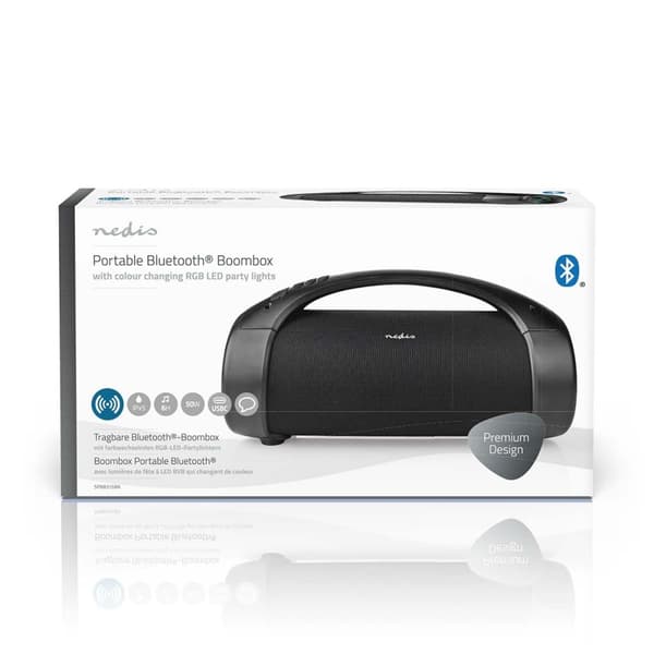 Bluetooth® Party Boombox | 6 timer | 2.0 | 50 W | Media avspilling: AUX / USB | IPX5 | Linkable | Bære håndtak | Party lys | Sort