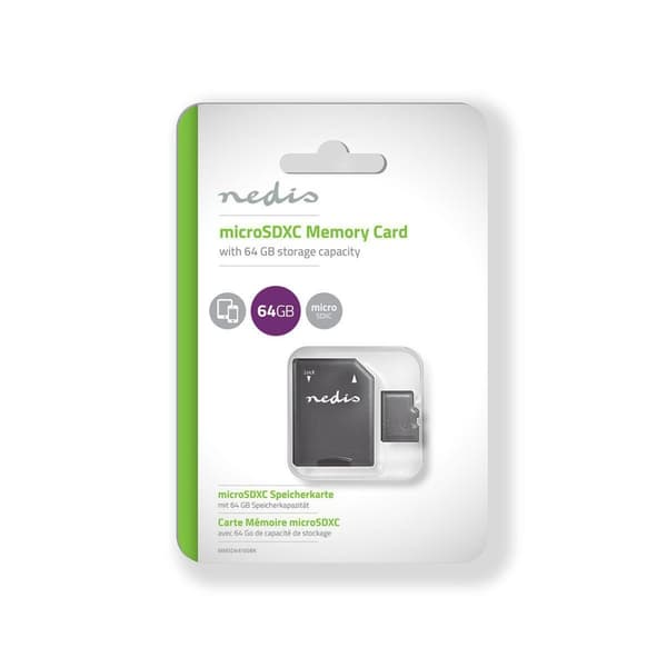 Hukommelseskort | microSDXC | 64 GB | Skrivehastighed: 90 MB/s | Læs hastighed: 45 MB/s | UHS-I | SD adapter inkluderet