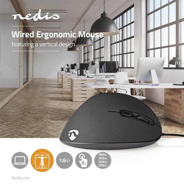 Wired Mouse | DPI: 1200 / 1800 / 2400 / 3600 dpi | Justerbar DPI | Antall knapper: 6 | Programmerbare knapper | Right-Handed | 1.60 m