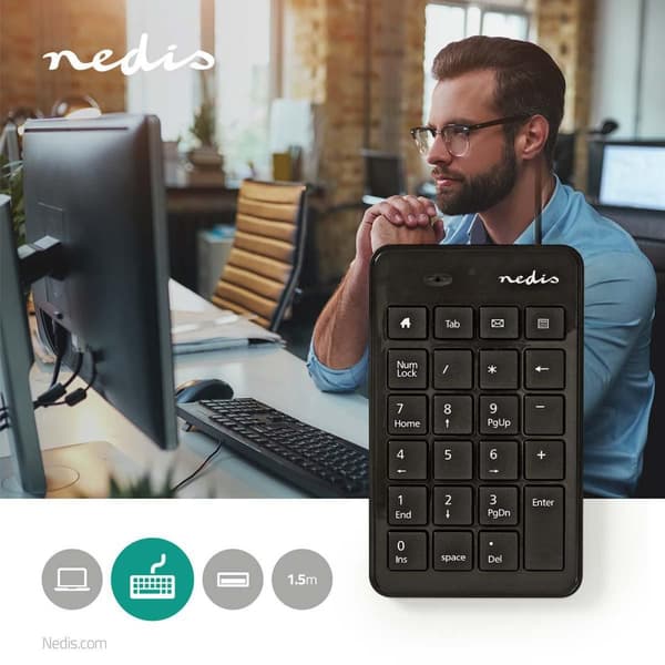 Trådat Tagentbord | USB-A | Kontor | Enhandig | Numerisk | Numeriskt tangentbord Svart