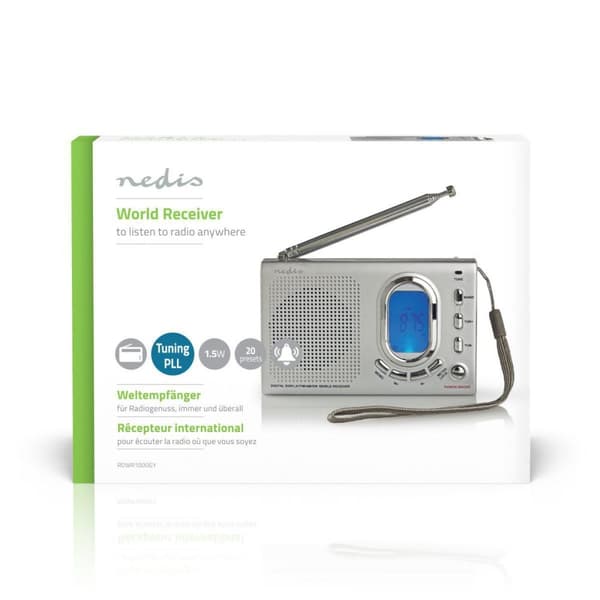 World Radio | Bærbar design | AM / FM / SW | Batteri drevet / Nettstrøm drevet | Digitalt | 1.5 W | Hodetelefonutgang | Vekkeklokke | Sleep timer | Gr