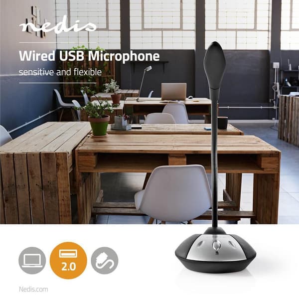 Mikrofon | Brugt til: Desktop / Notebook | Kabel | USB-A Han | Indbygget on/off-knap (tænd/sluk) | Hovedtelefonudgang