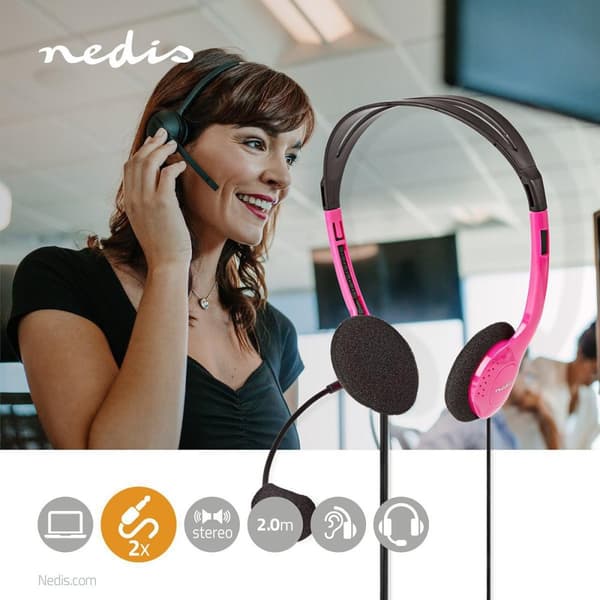 PC headset | On-Ear | Stereo | 2x 3.5 mm | Vikbara Mikrofon | Rosa