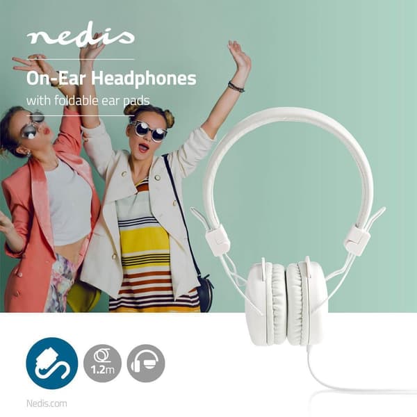 On-Ear hodetelefoner med kabel | 3.5 mm | Kabellengde: 1.20 m | Hvit