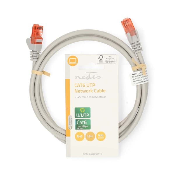 Kat 6 kabel | RJ45 Han | RJ45 Han | U/UTP | 1.50 m | Runde | PVC | Grå | Label