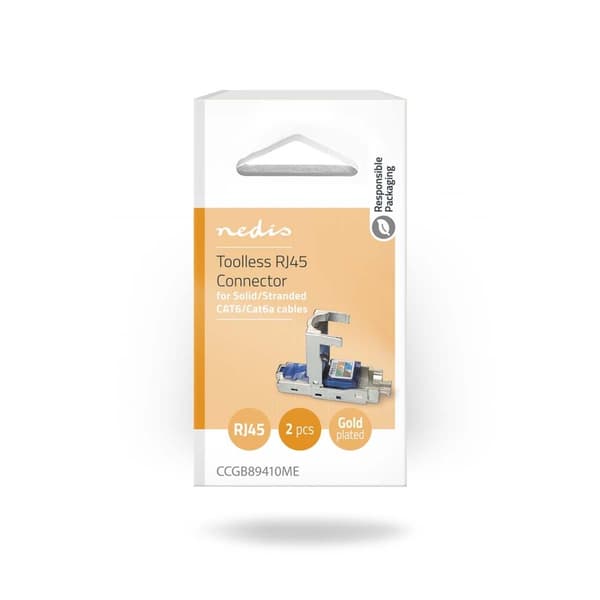 RJ45-kontakt | Hann | CAT6 / CAT6a | Rett | Gull belagt | 2 stk. | Metall | Metall | Boks