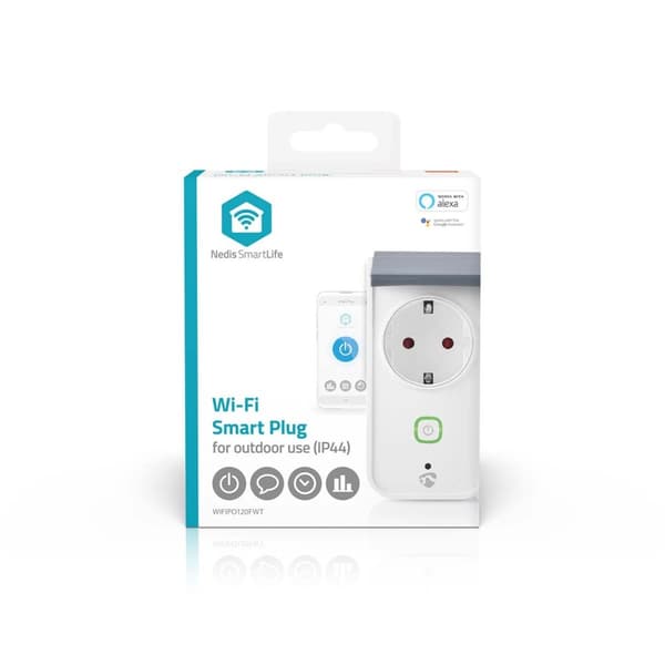 SmartLife Smart Plug | Wi-Fi | IP44 | Strömmätare | 3680 W | Jordad kontakt / Typ F (CEE 7/7) | -30 - 40 °C | Android™ / IOS | Grå / Vit | 1 st.