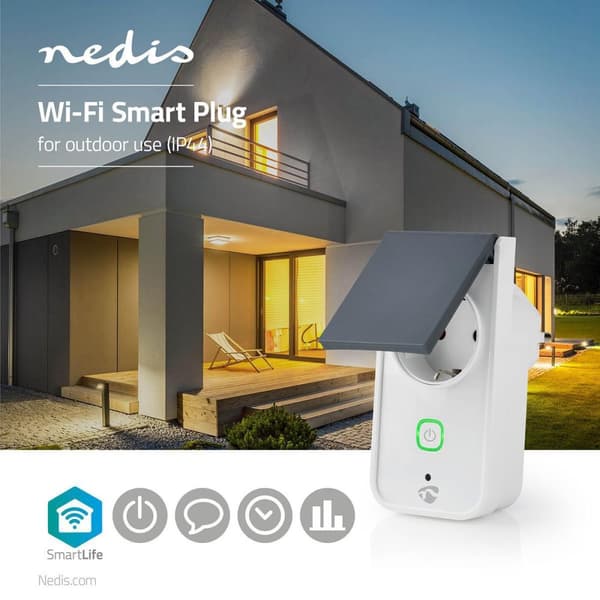 SmartLife Smart Plug | Wi-Fi | IP44 | Strömmätare | 3680 W | Jordad kontakt / Typ F (CEE 7/7) | -30 - 40 °C | Android™ / IOS | Grå / Vit | 1 st.