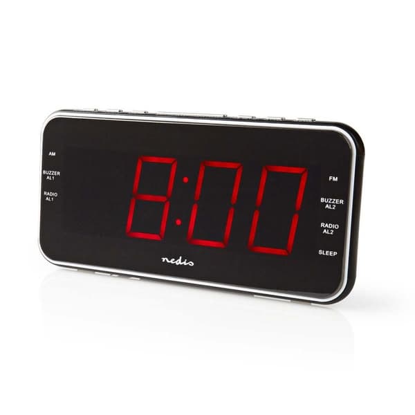 Digital vækkeur Radio | LED Display | 1x 3.5 mm Audio Input | Tidsprojektion | AM / FM | Snooze funktion | Sleep timer | Antal alarmer: 2 | Sort