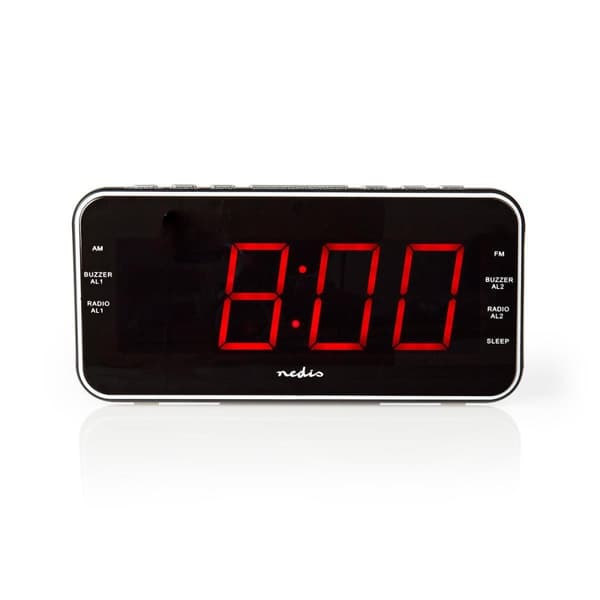 Digital vækkeur Radio | LED Display | 1x 3.5 mm Audio Input | Tidsprojektion | AM / FM | Snooze funktion | Sleep timer | Antal alarmer: 2 | Sort