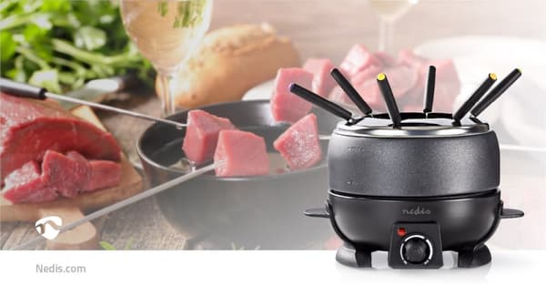 Fondue Set | 6 Personer | 2.3 l | Justerbar temperaturkontrol | 800 W | Cool berøringshåndtag | Skridsikker bund | Overophedningsbeskyttelse