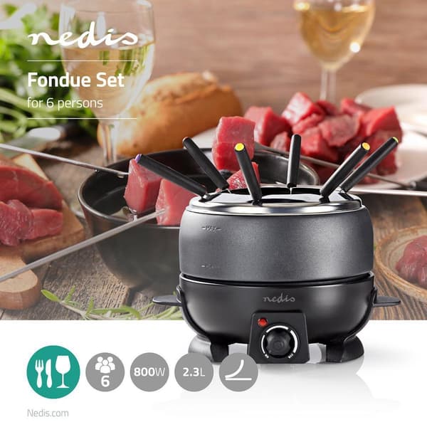Fondue Set | 6 Personer | 2.3 l | Justerbar temperaturkontrol | 800 W | Cool berøringshåndtag | Skridsikker bund | Overophedningsbeskyttelse