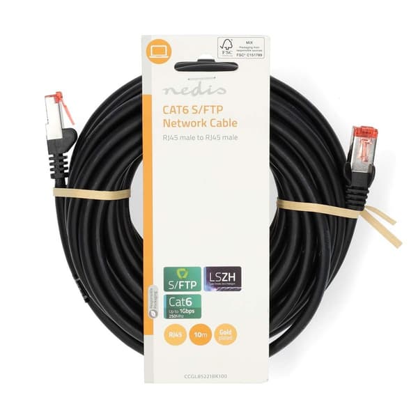 CAT6 Nettverkskabel | RJ45 Han | RJ45 Han | S/FTP | 10.0 m | Rund | LSZH | Sort | Label